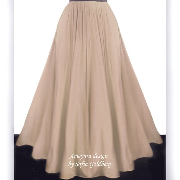 Dark-sand color maxi skirt. Rayon. 1 slit. Size M. Long. New. Ameynra design - Picture 1 of 2